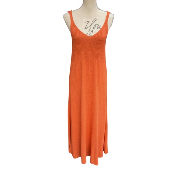 Mr & Mrs Italy Burnt Orange Fine Knit Ribbed Top Sleeveless Maxi Dress (M) - Picture 3 of 10